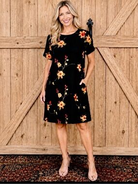 Ana & Rose Ladies Orange and Yellow A-line Midi Dress